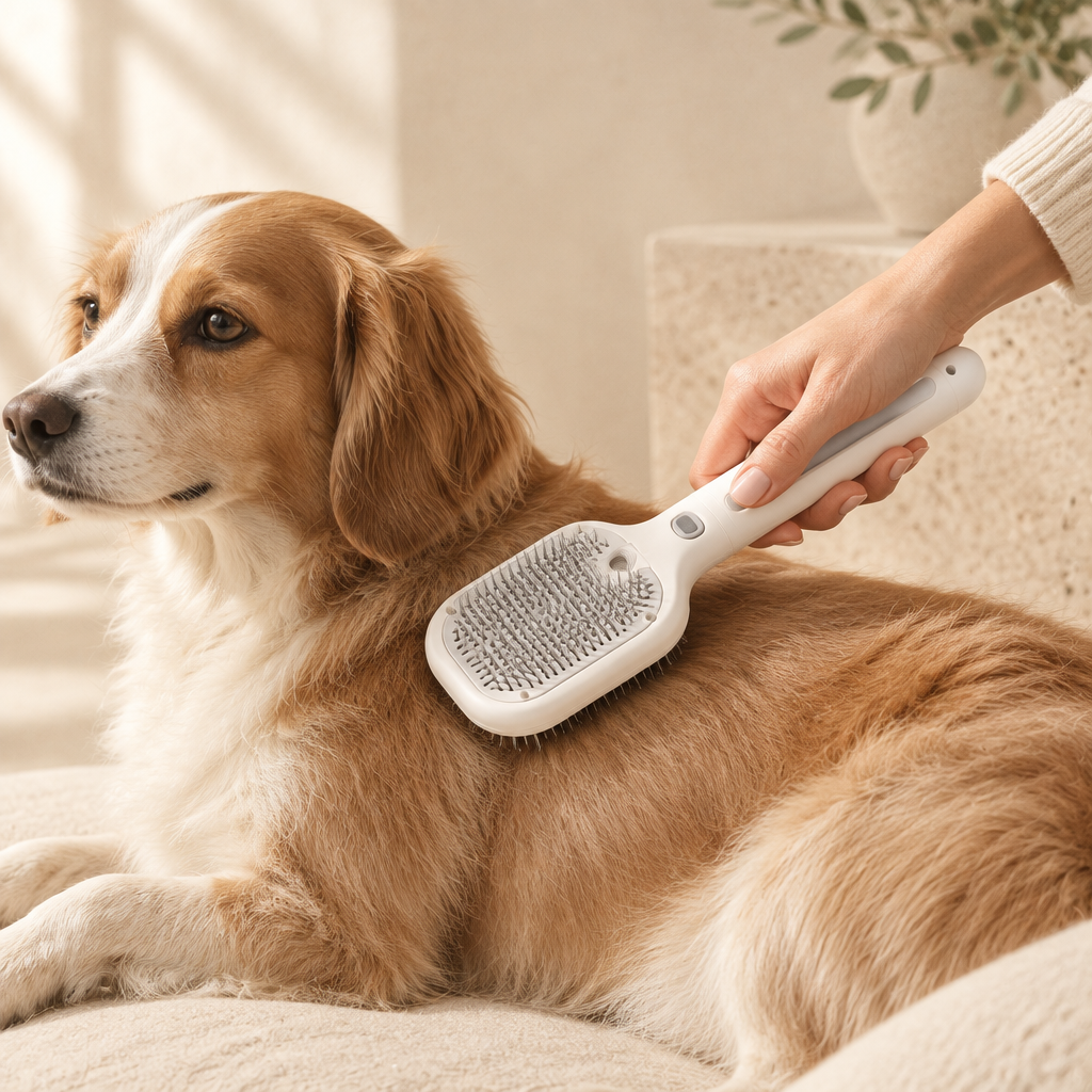 Ars Care Deshedding Brush used naturally on a dog's coat