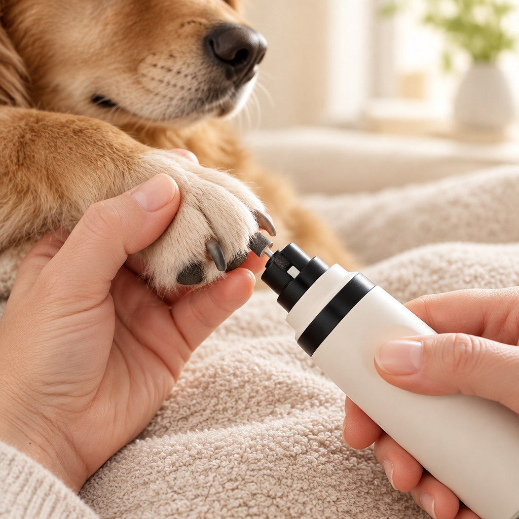 Ars Care Quiet Nail Grinder used carefully on a dog's nail