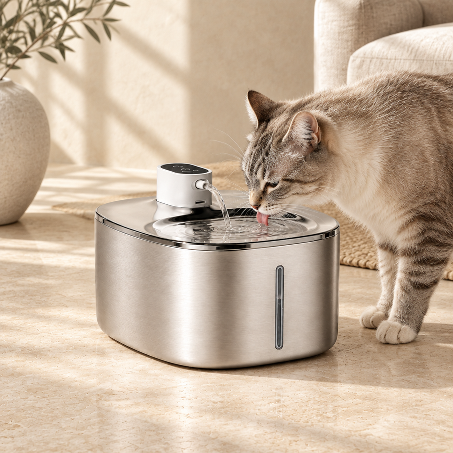 A cat drinking naturally from the Ars Flow Classic Fountain