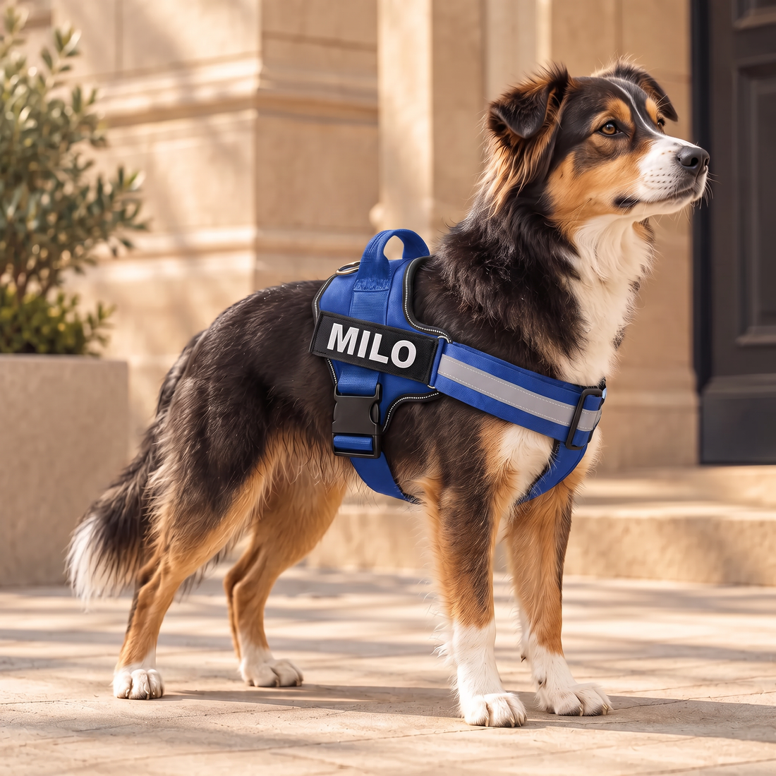 Blue Ars Walk Personalised Signature Harness with the name MILO