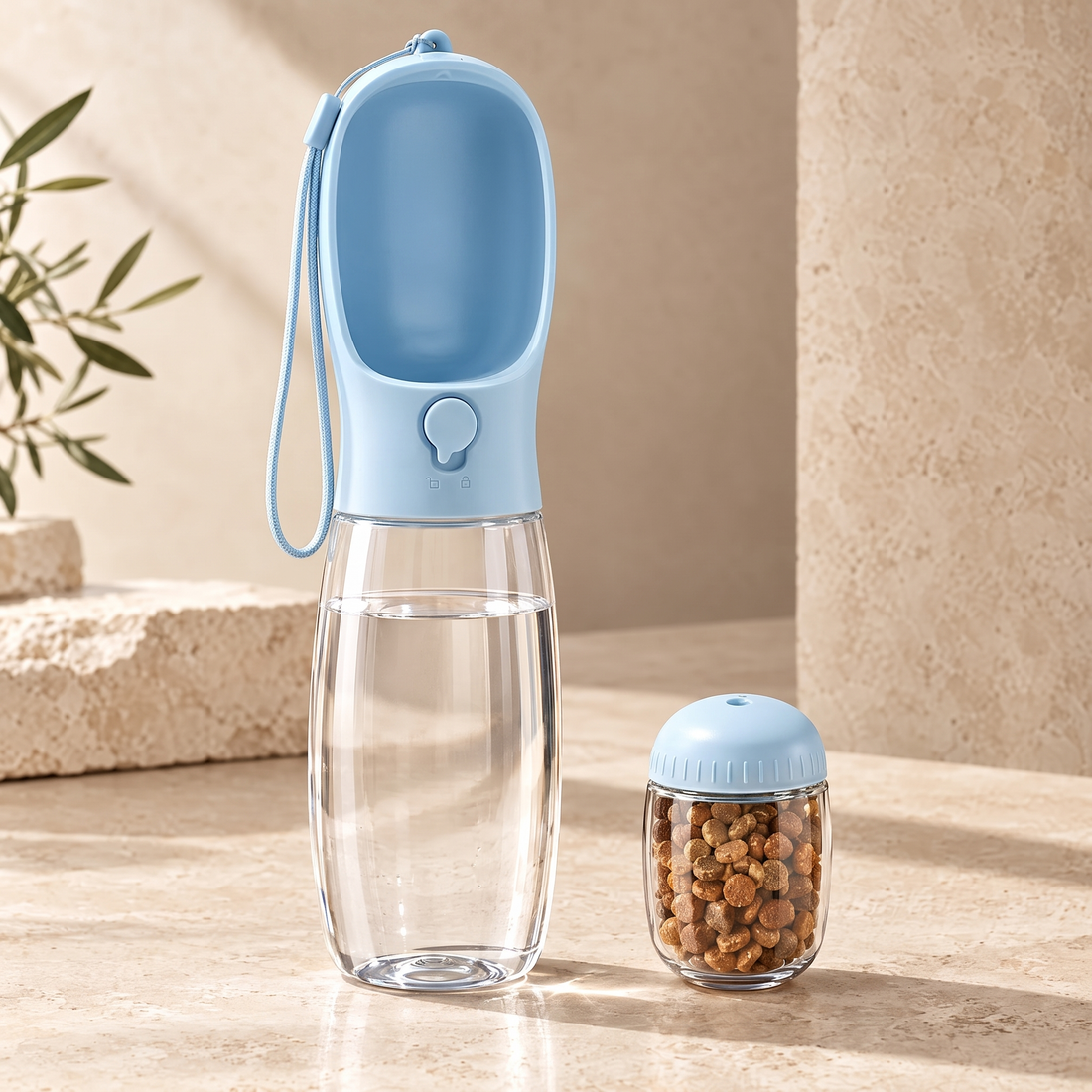 Blue Ars Walk travel water bottle with separate food pod
