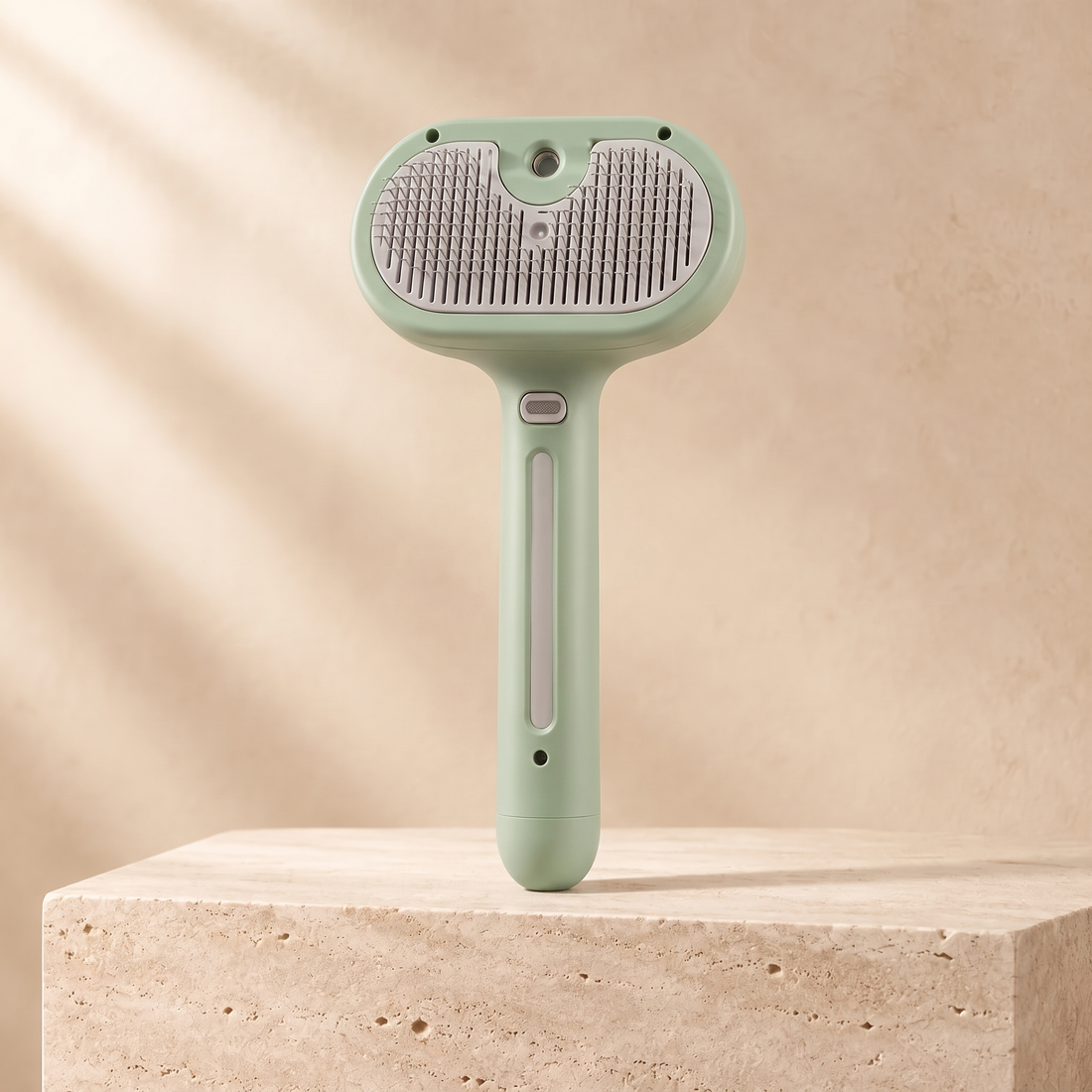 Green Ars Care Deshedding Brush on warm travertine
